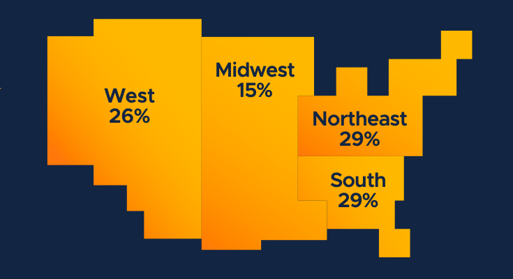 Map with percentages of where attendees are from.